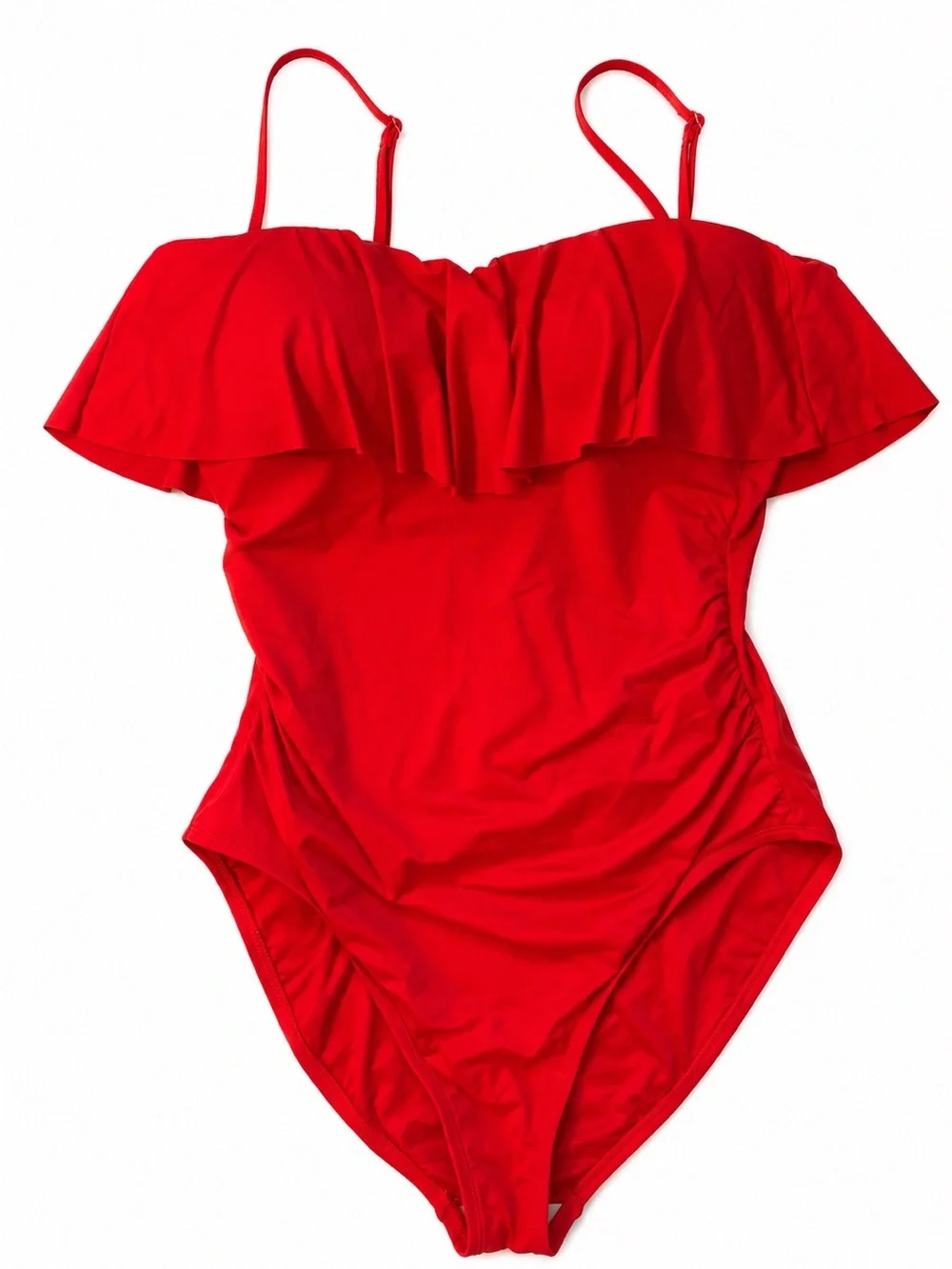 La Blanca size 12 Island Goddess one-piece swimsuit vibrant red ruffled bandeau